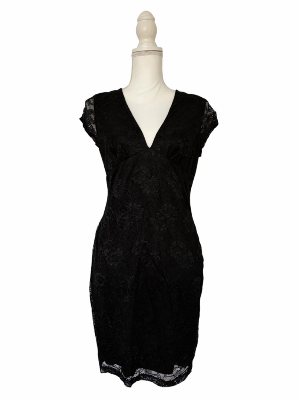 Charlotte Russe Black Floral Lace V-Neck Mini Dress Women’s Large